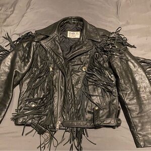 Vintage Black Leather Fringe Jacket